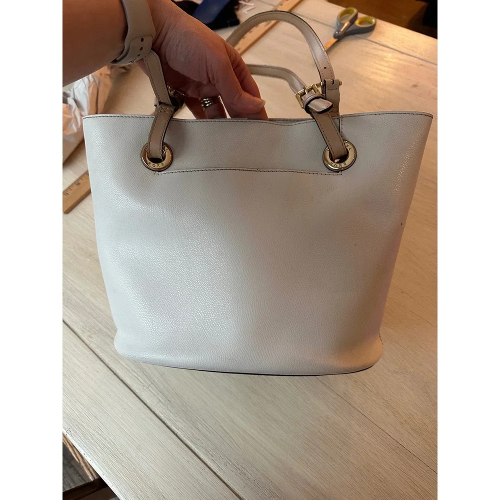 Michael Kors Jet Set East West Bucket Tote Bag Vanilla Gold MK Logo Shoulder Bag